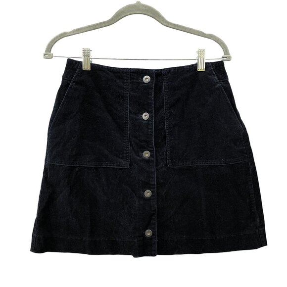 Uniqlo Dresses & Skirts - Uniqlo Corduroy Mini Skirt Size 6 Black Front Button A-Line
